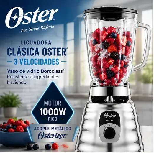 Licuadora Clásica BLST4655 Cromada 3 Velocidades Vaso de Vidrio Boroclass 1.25L 1000W