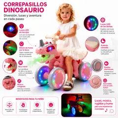 GENERICO - Correpasillo Dinosaurio Infantil con Botahumo, Bluetooth, Luces LED, Música y Ruedas EVA Anchas