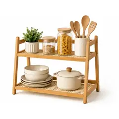 INSPIRA MARKET - Estante Organizador de Bambú 2 Niveles Multifuncional para Cocina, Baño y Escritorio
