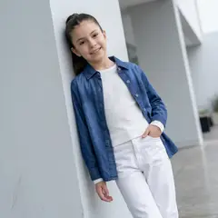 GENERICO - Camisa Denim Jean Niña Manga Larga Algodón - Angela Kids