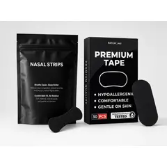 GENERICO - Combo Tiras Nasales Negro + Cinta Bucal Premium Tape Antirronquidos Respira Mejor