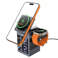 HOCO - Cargador Inalámbrico DWQ04 3 en 1 15W para Celular Apple Watch con Parlante Bluetooth