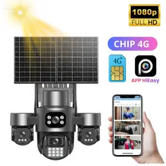 SEISA - Camara Seguridad Solar con Chip 4G PTZ 4 Lentes 2 Paneles Solares Vigila Monitoria desde Celular