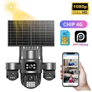 SEISA - Camara Seguridad Solar con Chip 4G PTZ 4 Lentes 2 Paneles Solares Vigila Monitoria desde Celular