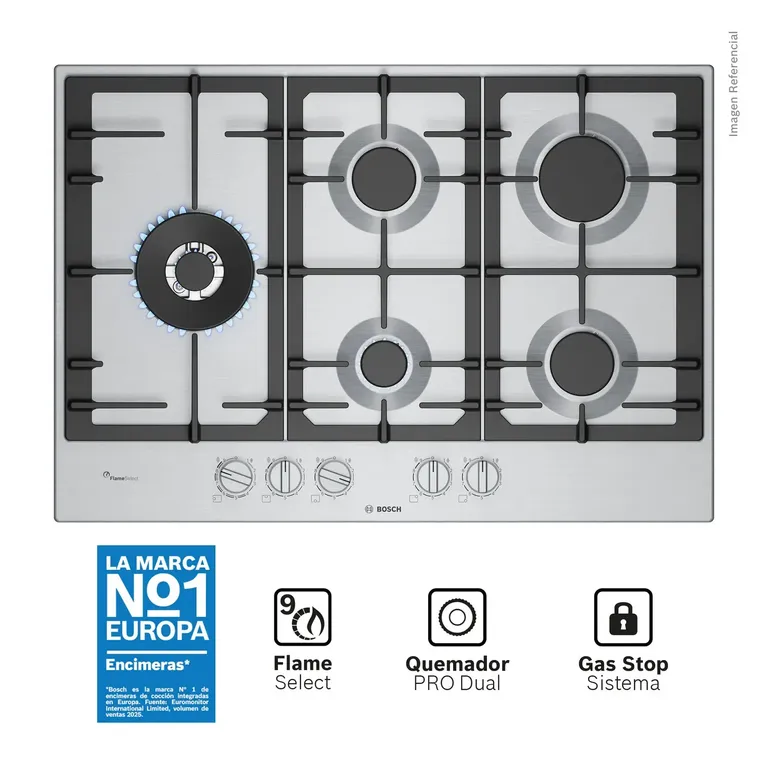 Encimera a Gas 75cm inox Serie 6 PCS7A5I90