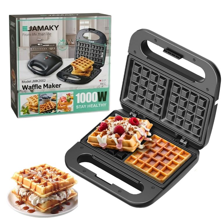 Wafflera Eléctrica Antiadherente 1000W Maquina Waflera Desayunos JAMAKY