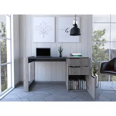 TUHOME - Escritorio Recto 2 Cajones 1 Puerta Office Ceniza Y Plomo 75,7x142,0x63,3 Cm