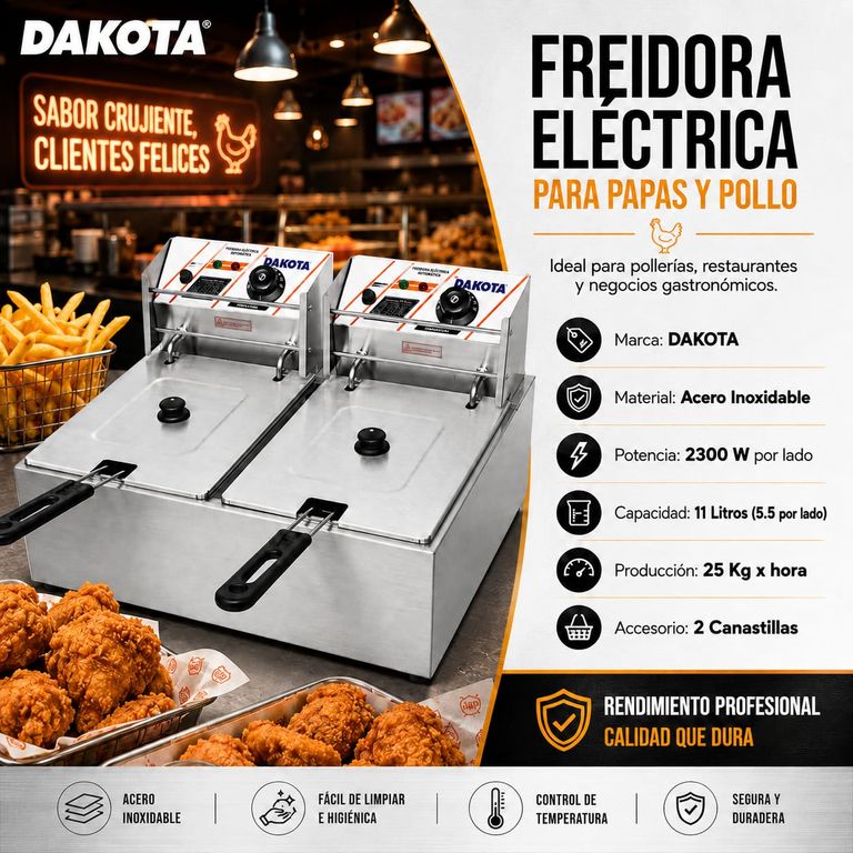 FREIDORA ELÉCTRICA CON ACEITE AUTOMÁTICA DOBLE POZA 11 LITROS EF-552
