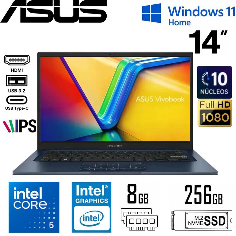 LAPTOP VIVOBOOK 14 X1404VAP INTEL CORE 5 120U 8GB DDR4 256GB SSD 14" FHD