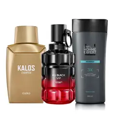 Esika - KIT Kalos Champion + All Black VIP Fragancia + Shampoo 2 en para Hombre