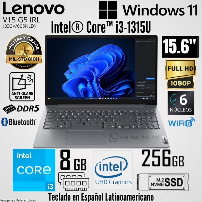 Laptop V15 G5 IRU Intel Core i3-1315U 8GB RAM 256GB SSD 15.6" FHD Luna Grey - 83GW005NLD