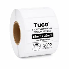 GENERICO - Rollo de Etiquetas Adhesivas Térmicas Directas 51mm x 25mm Tuco 1'' - 3000 Etiquetas