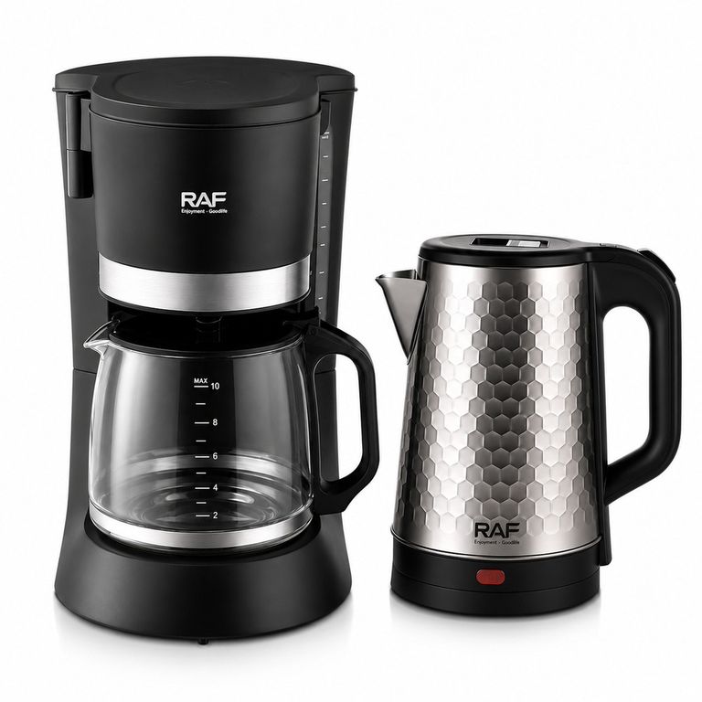 Combo Dúo RAF Cafetera 1.2L 10Tazas + Hervidor Eléctrico Inox. 2L