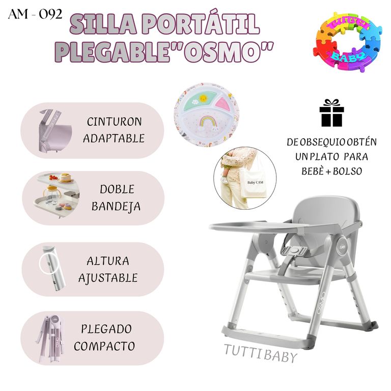 SILLA DE COMER PORTATIL PLEGABLE "OSMO" EDICION LIMITADA - GRIS