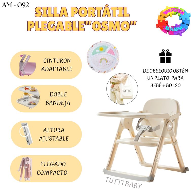 SILLA DE COMER PORTATIL PLEGABLE "OSMO" EDICION LIMITADA - BEIGE