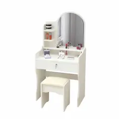 GENERICO - Tocador De Maquillaje Con Espejo Con Taburete Para Dormitorio Blanco 9337
