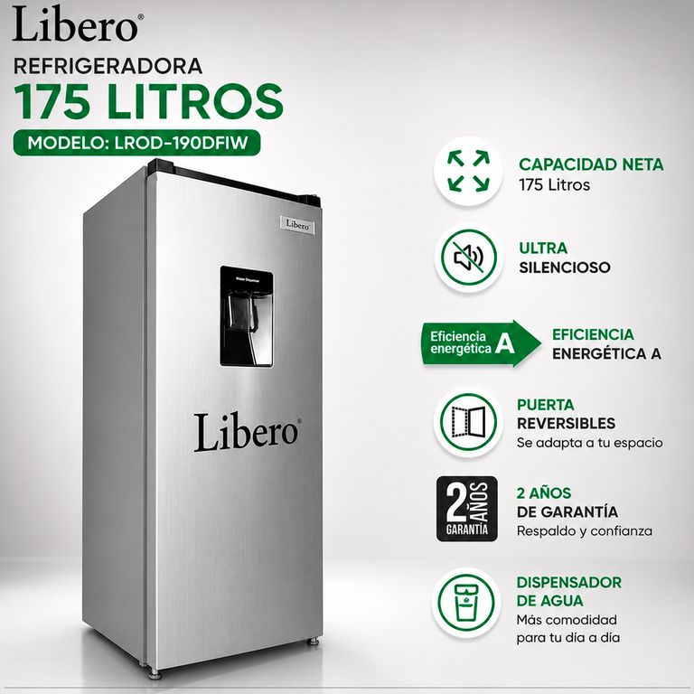 Refrigeradora 175LT con dispensador LROD-190DFIW