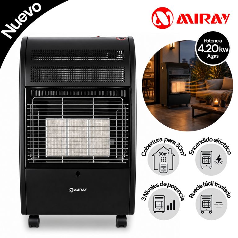 Estufa a Gas EGM-72 4.20KW Negro 30m2