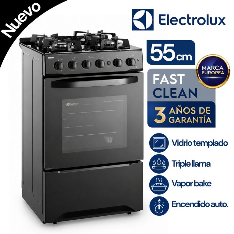 Cocina Freestading Gas 4 Quemadores Triple Llama, Grill 55cm FE4GPR