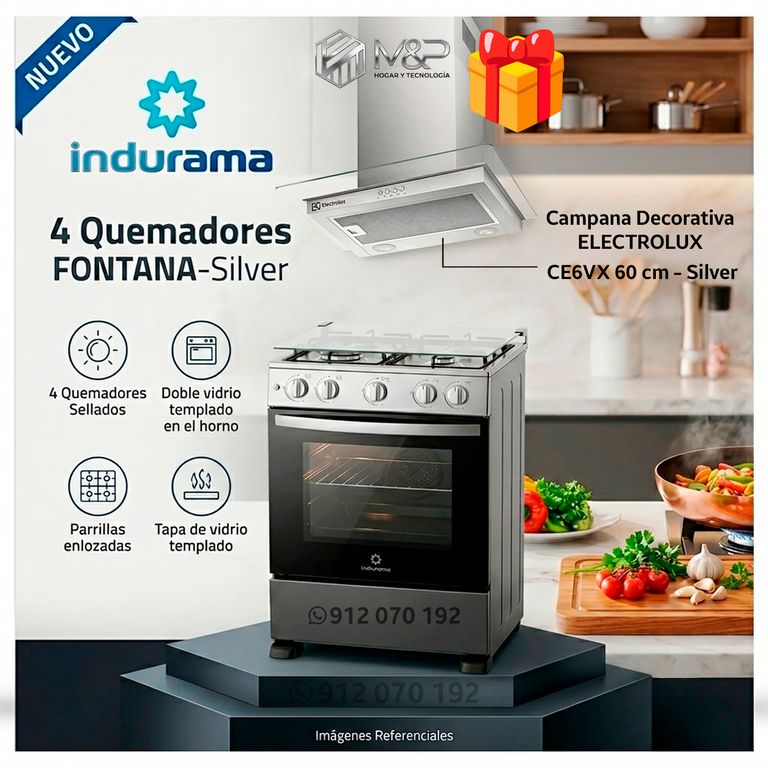 Cocina de 4 Hornillas Fontana + Campana Decorativa Electrolux 60 cm CE6VX