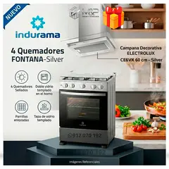 INDURAMA - Cocina de 4 Hornillas Fontana + Campana Decorativa Electrolux 60 cm CE6VX