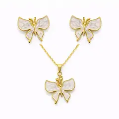 GENERICO - Set Mariposa Blanca Mujer Collar y Aretes Dorados Elegantes Regalo