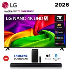 LG - Televisor 75" NANO 75NU800BPSB 4K UHD AI Smart TV 2026 + Soundbar B450