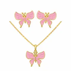 GENERICO - Set Mariposa Rosa Mujer Collar y Aretes Dorados Elegantes Regalo