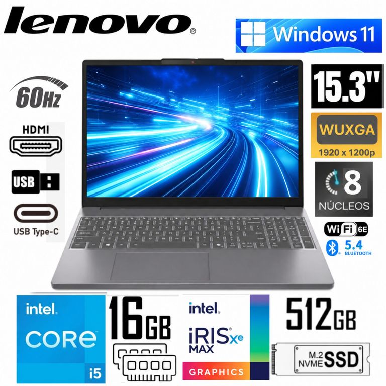 Laptop IdeaPad Slim 3 15IRH10 Intel Core i5-13420H 16GB 512GB 15.3" WUXGA 83K1016CLM