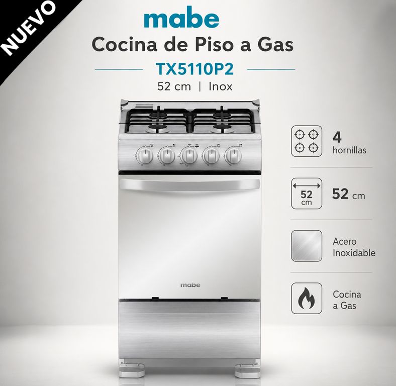 Cocina a Gas 4 Hornillas 52Cm Inox TX5110P2