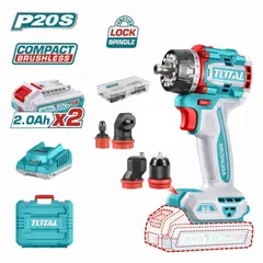 TOTAL - ATORNILLADOR BRUSHLESS 66N.M. 20V CON CHUCK METÁLICO 13MM CON ADAPTADORES-TDLI206686