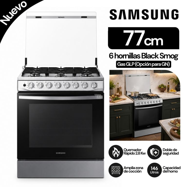 Cocina a Gas, 6 hornillas Black Smog NX52T5311PS