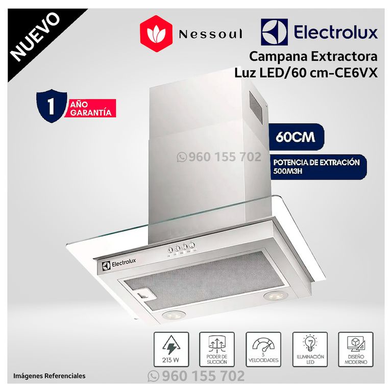 Campana 60 CM EFFICIENT LUZ LED Acero Inoxidable - CE6VX