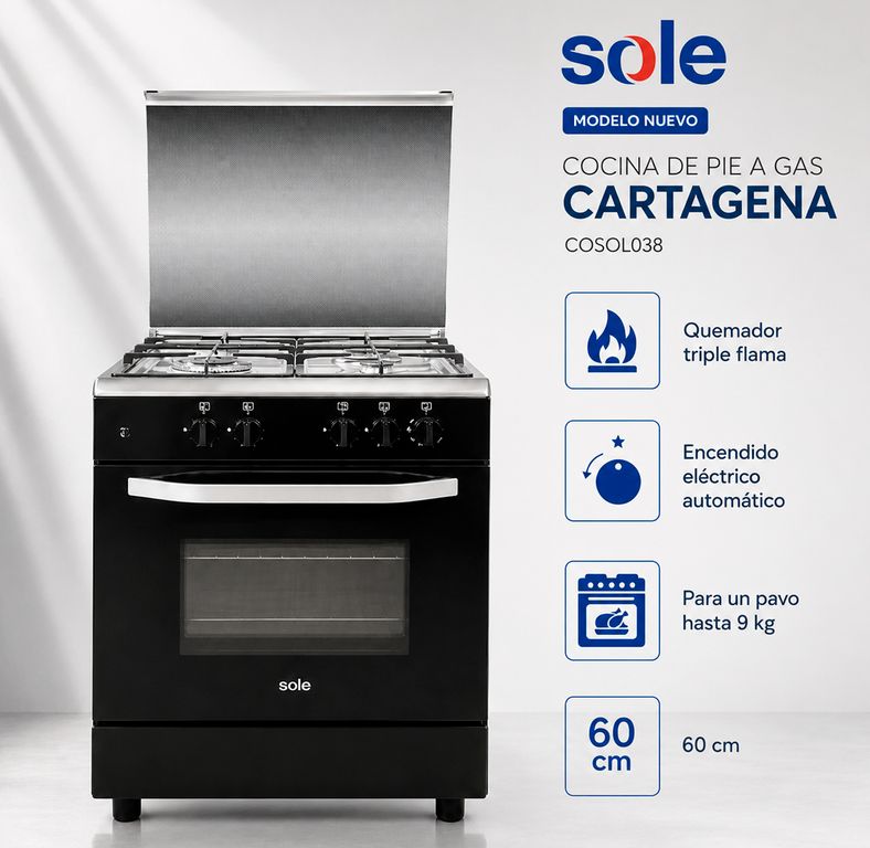 Cocina de Pie a Gas 4 Quemadores GLP Negro CARTAGENA – COSOL038