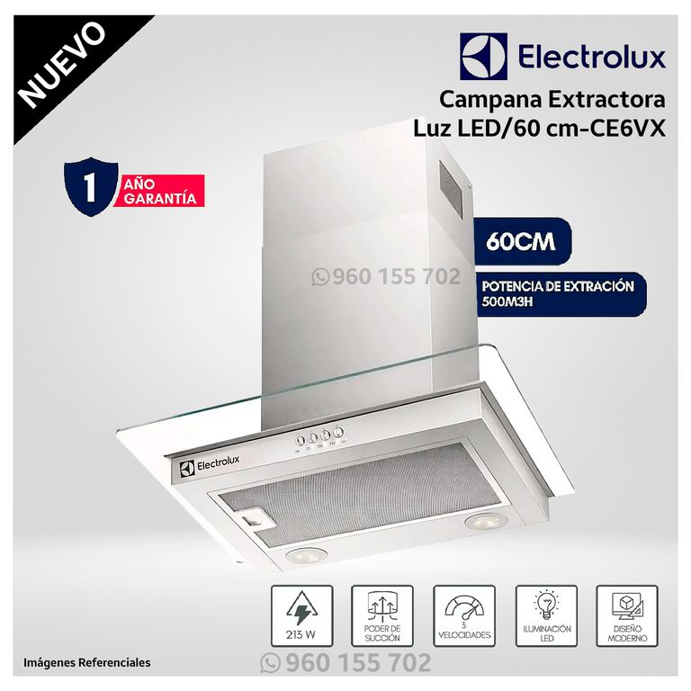 Campana 60 CM EFFICIENT LUZ LED Acero Inoxidable - CE6VX