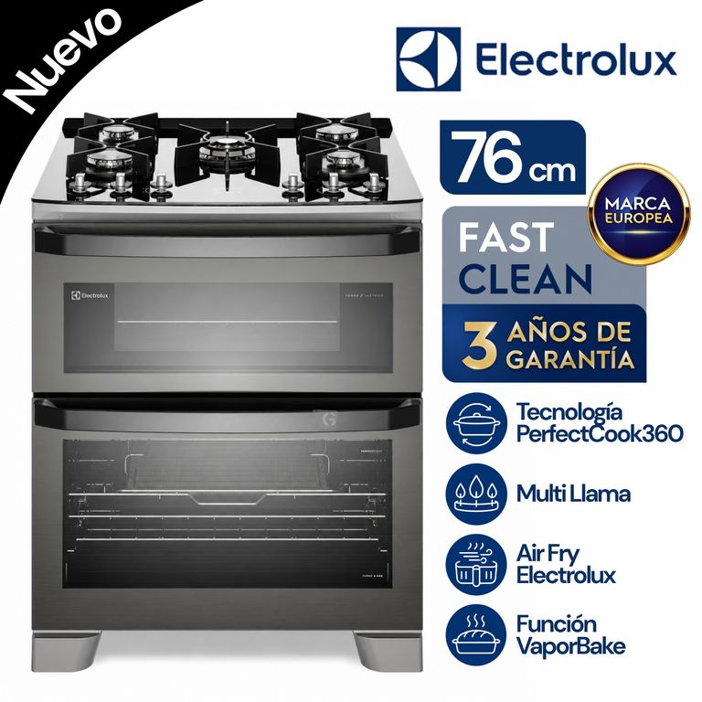 Cocina con doble Horno de 5 Quemadores con Triple Llama 76Cm (FE5AD)
