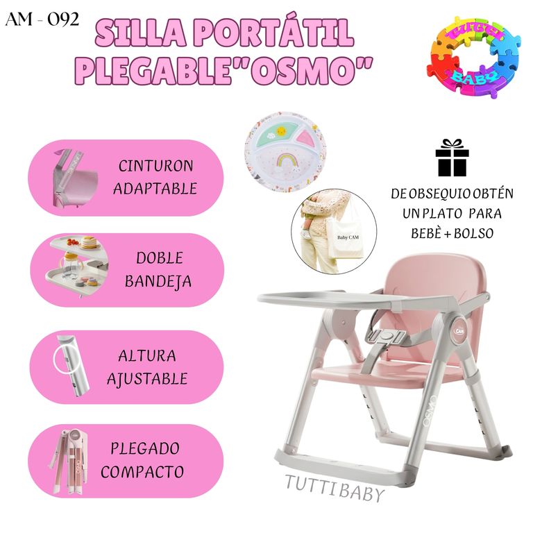 SILLA DE COMER PORTATIL PLEGABLE "OSMO" EDICION LIMITADA - ROSADO