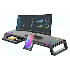 SEISA - Base Soporte para Monitor Multifuncional Iluminación RGB Puertos USB Cajón Organizador