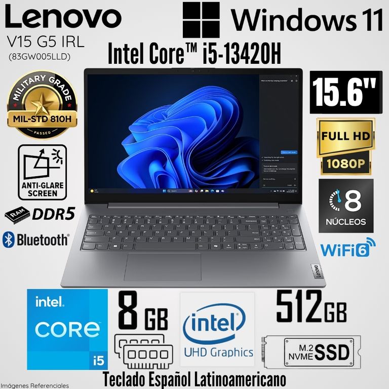Laptop V15 G5 IRL Intel Core i5-13420H 8GB RAM 512GB SSD 15.6" FHD Luna Grey - 83GW005LLD