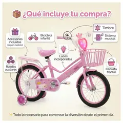 GENERICO - Bicicleta para Niña Aro 16 Musical con Luces LED 2026