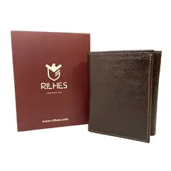 ARIEL - Billetera en cuero natural vacuno color café Rilhes Leather