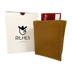 ARIEL - Billetera en cuero natural vacuno color natural Rilhes Leather