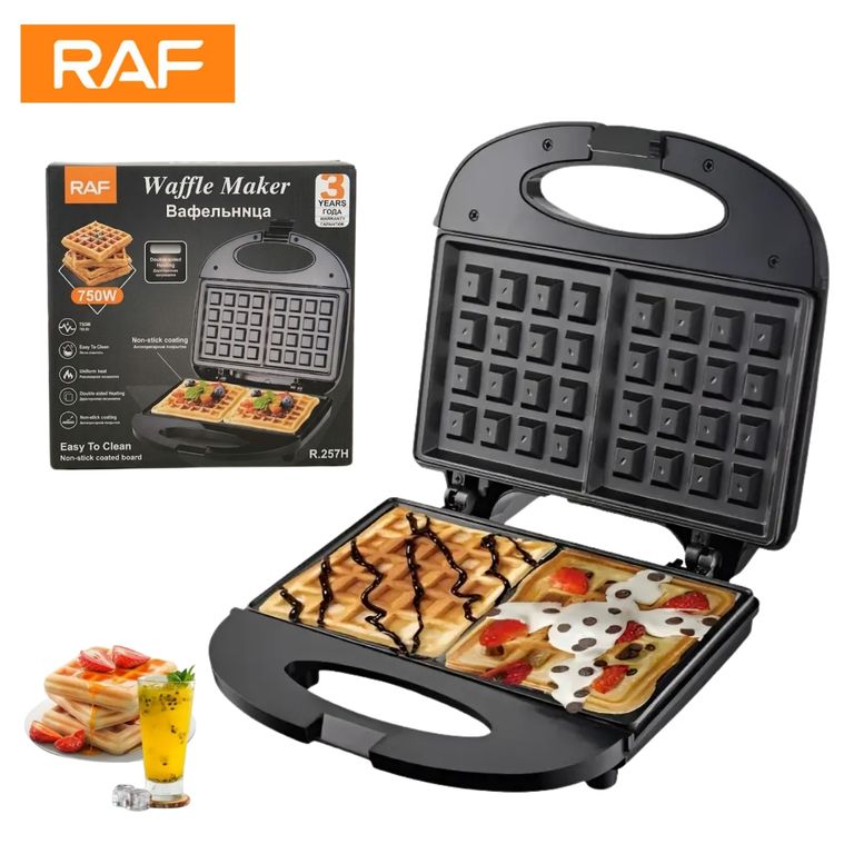Maquina RAF Electrica Waflera Doble Cara Antiadherente 750W para Desayunos