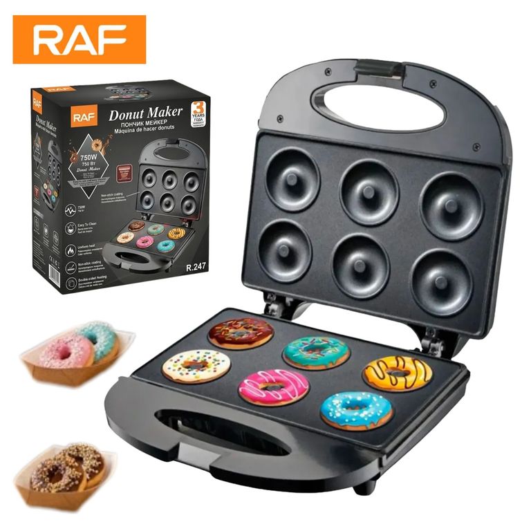 Máquina de Mini Donas Maker 6 Rosquillas 750W Doble Cara Antiadherente