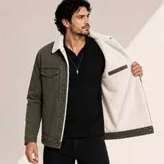 ELEMENT SPECIAL EDITION - Casaca Jean Hombre Verde Element Montana Sherpa Forro Completo de Peluche Premium
