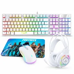 ENKORE - Kit Gamer Blanco RGB 4 En 1 Audifono+teclado+mouse+pad