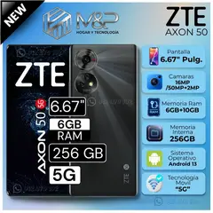 ZTE - Celular Axon 50 5G 6.67" Pulg. 6GB RAM 256GB Android 13 - Negro