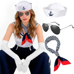 GENERICO - Disfraz de Marinero Adulto con Gorro y Pañuelo y lentes