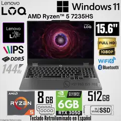 LENOVO - Laptop LOQ 15ARP9 AMD Ryzen 5 7235HS 8GB RAM 512GB SSD RTX 3050-6GB 15.6" FHD 144Hz