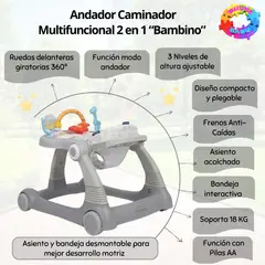 BAMBINO - ANDADOR CAMINADOR MULTIFUNCIONAL 2 EN 1 " BAMBINO" - GRIS - MARCA ITALIANA